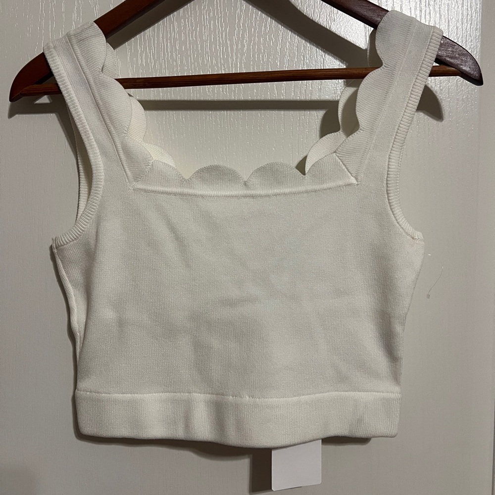 English Factory Cream Sleeveless Fitted Crop Tank